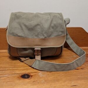 L.L.Bean Canvas Leather Field Messenger Bag Khaki Crossbody